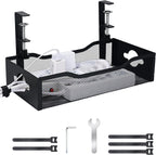 Large Under Desk Cable Management Tray - Heavy Duty Metal Cord Organizer with No Drill Installation for Office & Home Office Desks to Hide Wires & Power Strips (Black, XL)