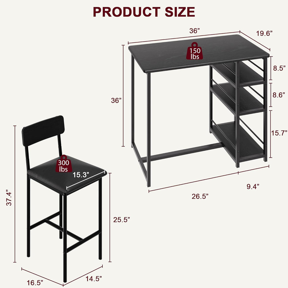 3-Piece Small Bar Table and Chairs Set for 2,Small Dining Table with 2 PU Cus...