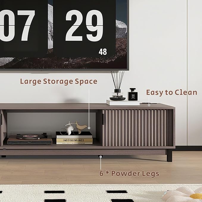 TV Stand with Power Outlet for 65 Inches TV, Luxury Mid Century Modern TV Console Media Entertainment Center with Storage Cabinets and Open Shelves for Living Room Bedroom - 58" Mocha