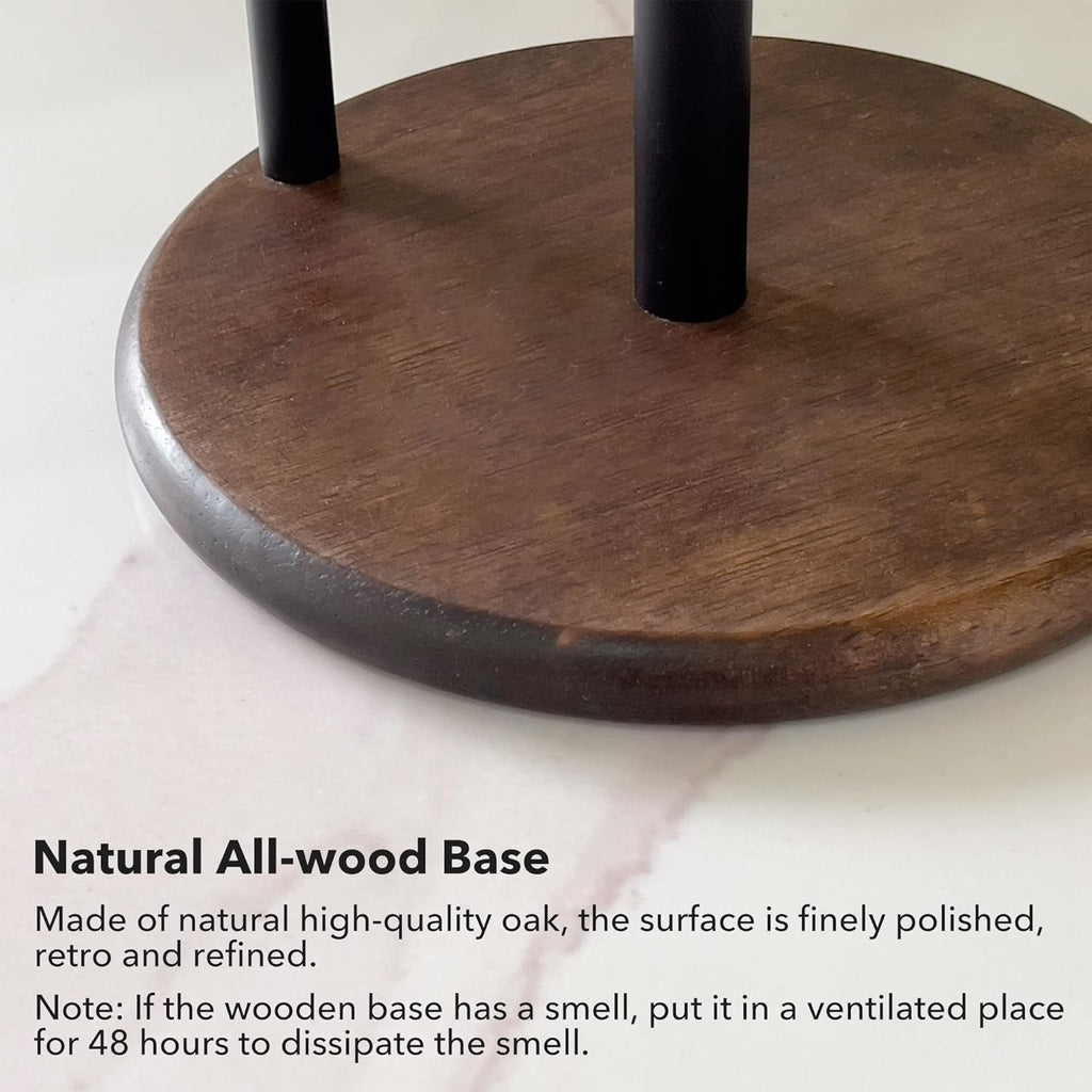 Paper Towel Holder Countertop with Real Wood Round Base, Farmhouse Paper Towel Holder Stand for Kitchen Dining Table Home Decor