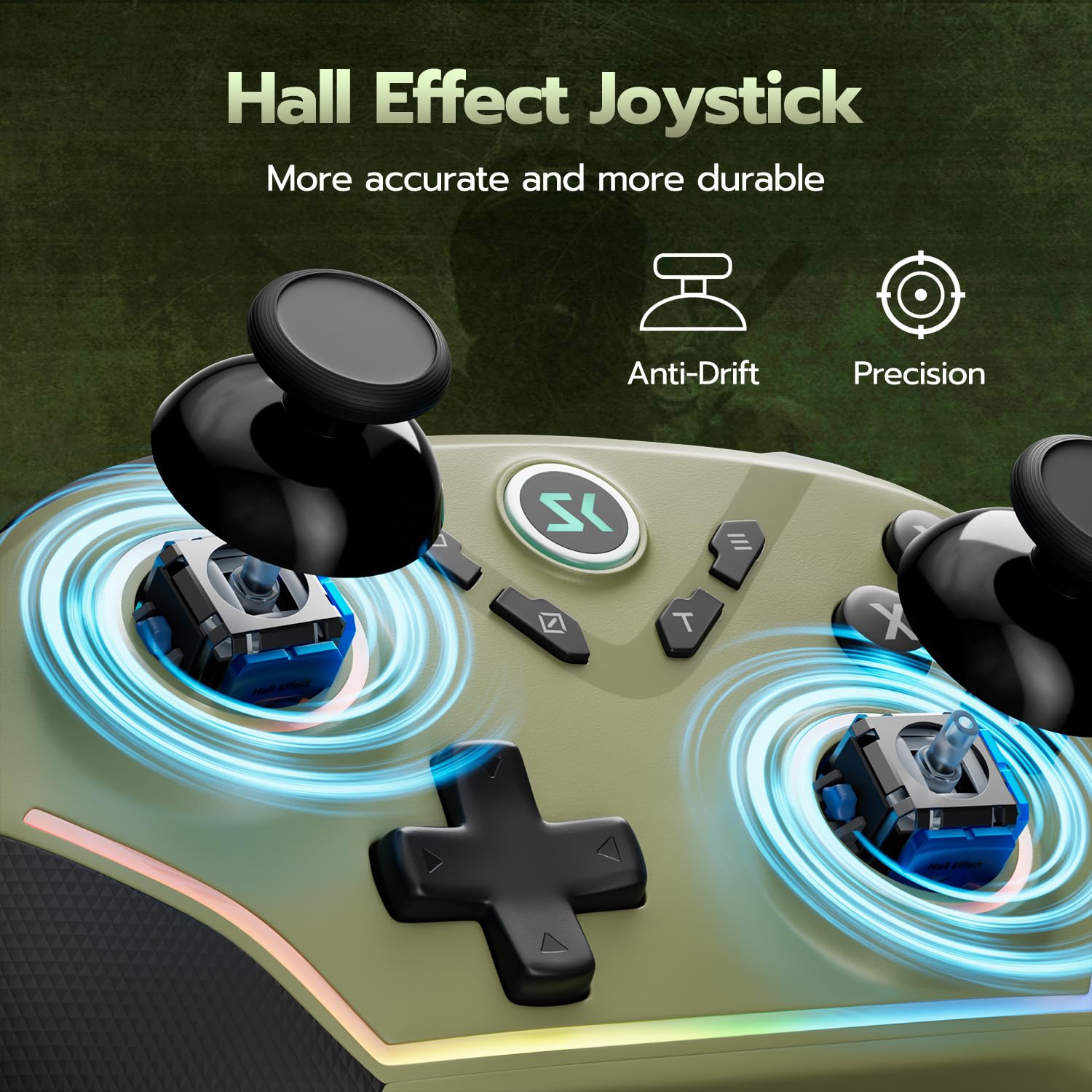 ISHAKO Wireless Gaming Controller for PC – 1000hz Polling Rate Controller with Back Buttons, Hall Trigger/Joystick, Turbo, RGB Lights, Game controller Compatible with Windows/Laptop/Switch/iPhone/Android-Olive Green