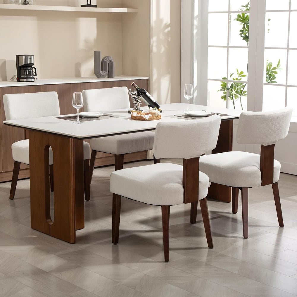 Dining Chairs Set of 8, Fabric Upholstered Wood Kitchen Chairs, Armless Linen...