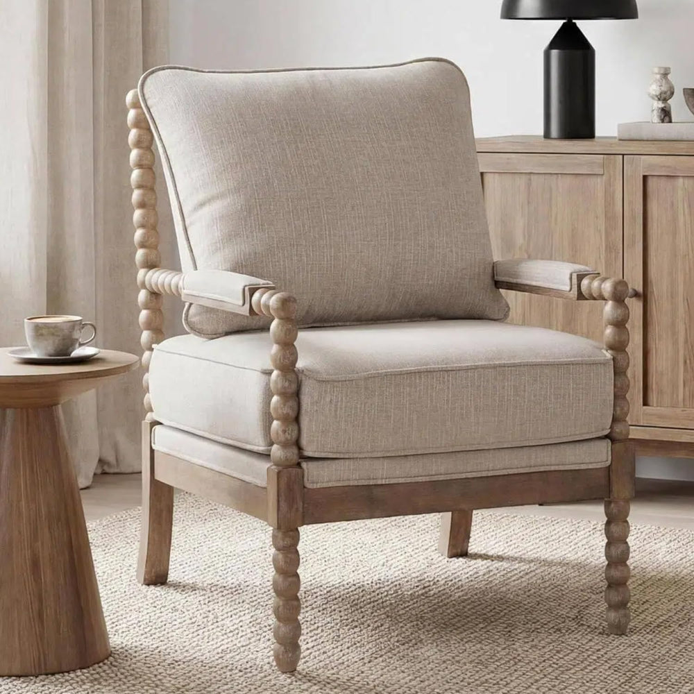 DUHOME Linen Fabric Spindle Accent Chair with Wood Frame,Modern Accent Chairs...