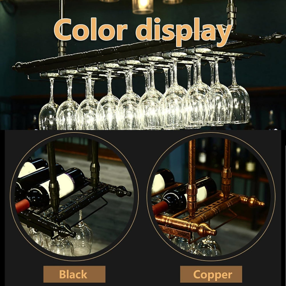Ceiling Wine Rack Hanging,Metal Adjustable Shelf Cafe Racks, Stemware Glass H...