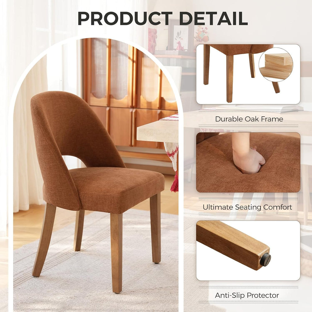 Wooden Dining Chairs Set of 2, Upholstered Modern Chenille Dining Room Chair ...