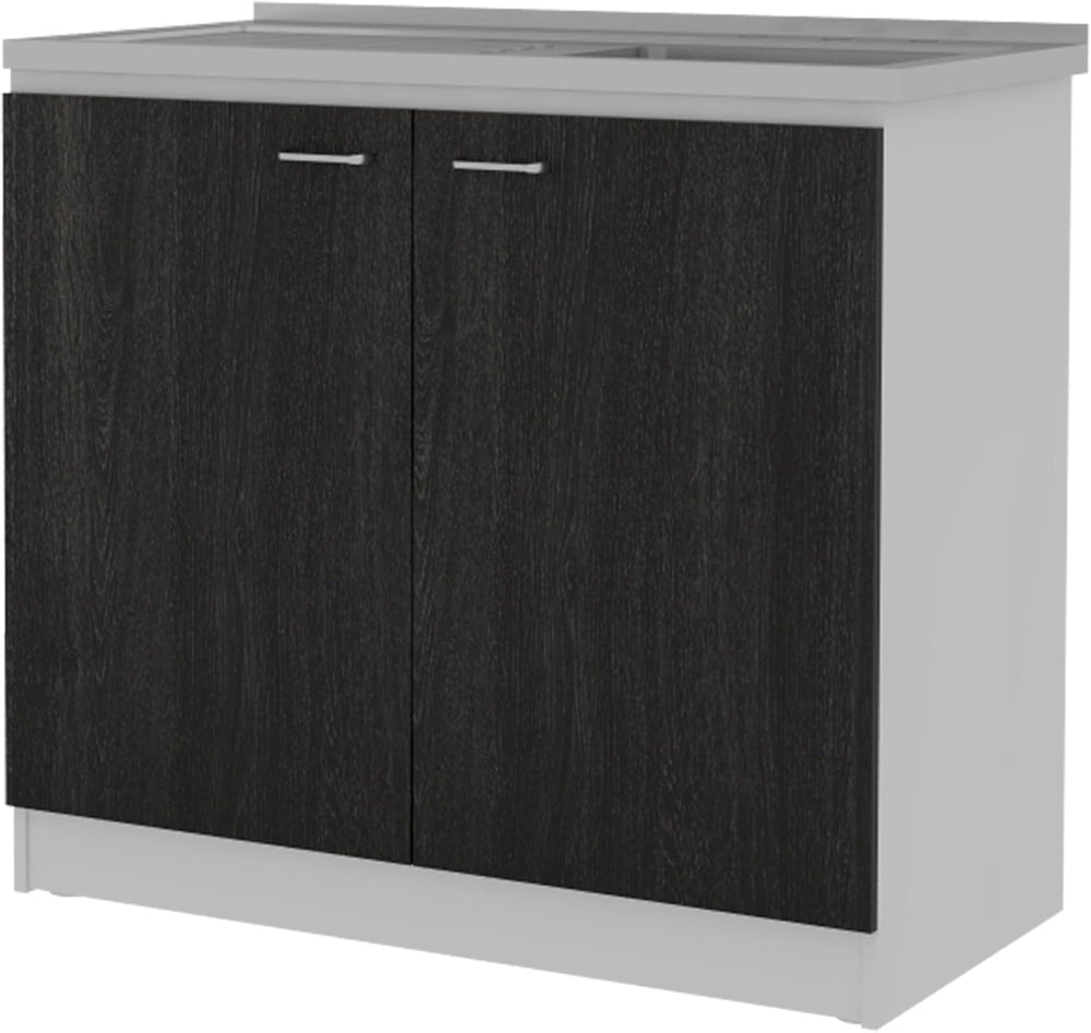 2-Piece Kitchen Set (Black/White) – 150cm Wall Cabinet + Utility Sink with Ca...
