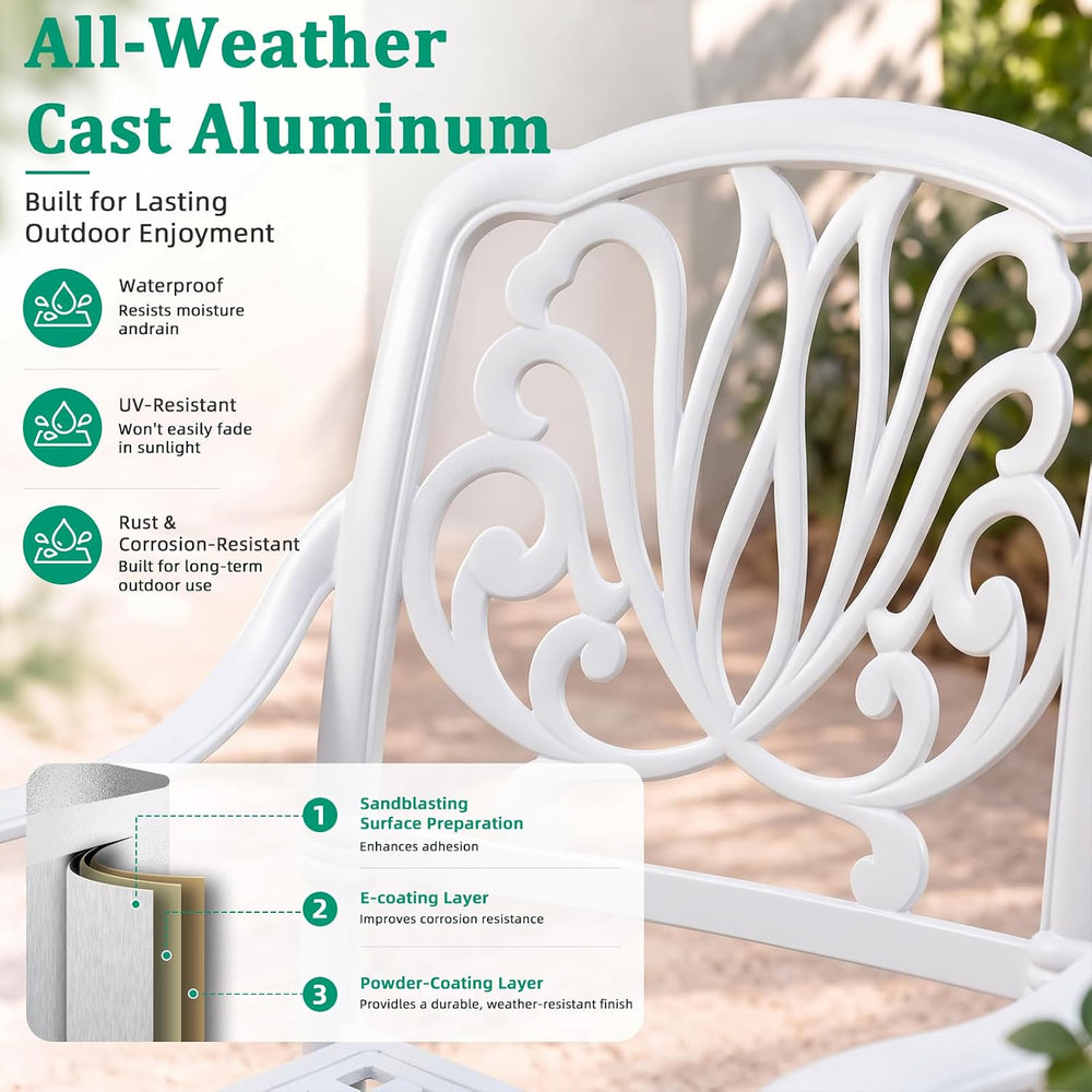 VIVIJASON 5-Piece Patio Furniture Dining Set, All-Weather White Cast Aluminum...