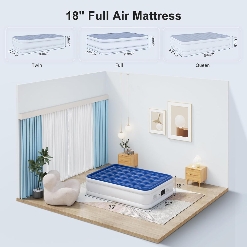 Full Air Mattress with Built in Pump, 18" Raised Inflatable Mattress, Se...