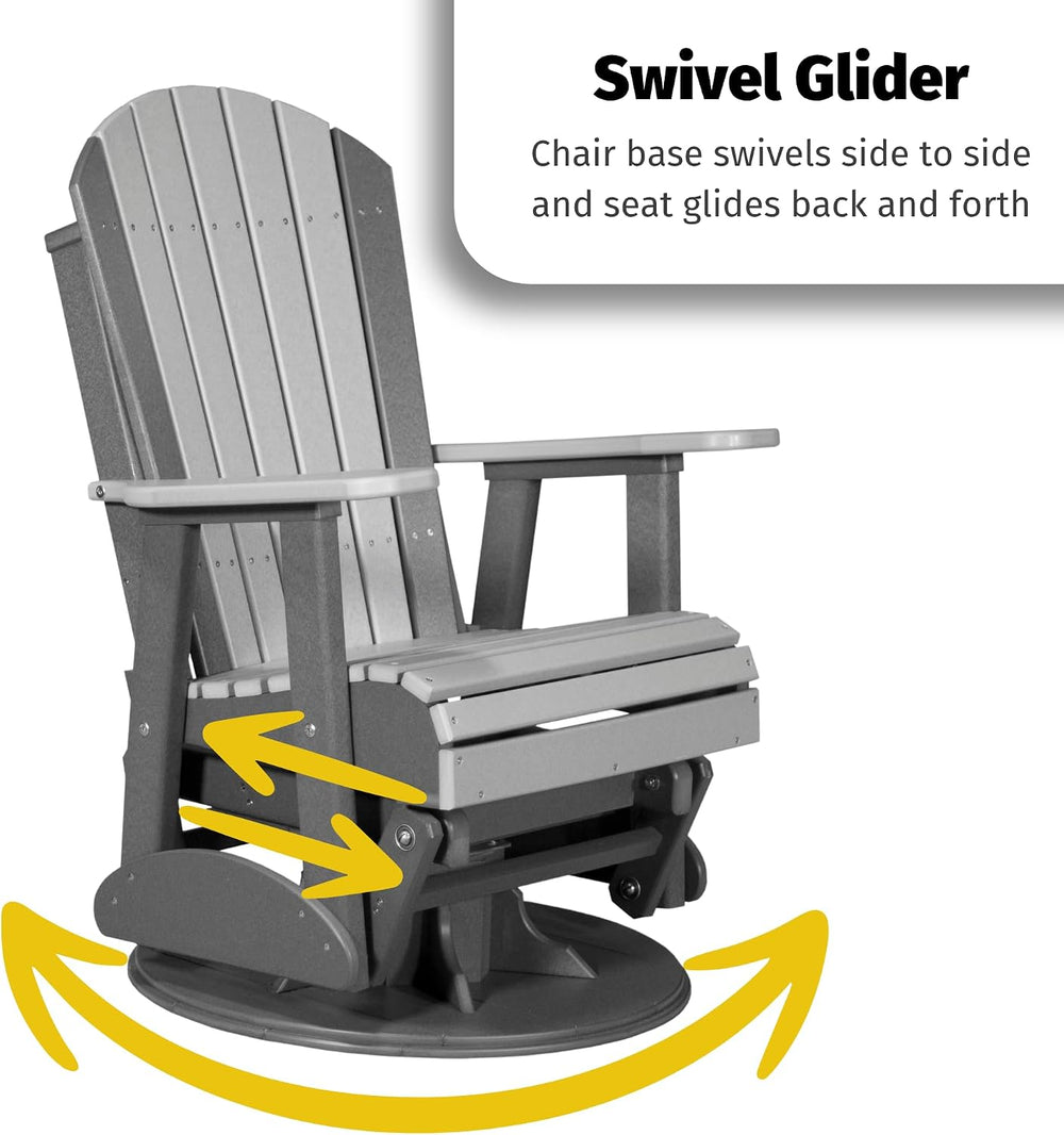 LuxCraft 2' Adirondack Outdoor Swivel Glider Chair, Patio Gliding Rocker,...