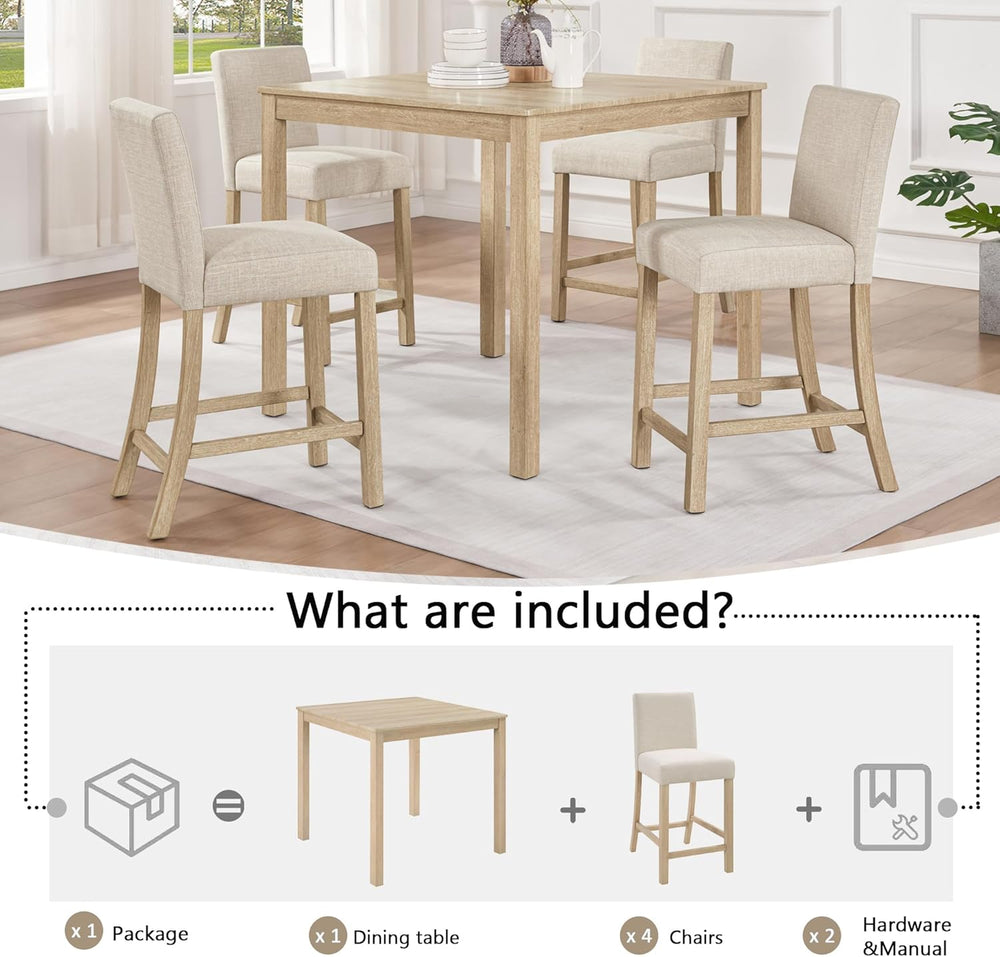 RuiSiSi 5-Piece Counter Height Dining Table Set, Square Dining Table White wi...