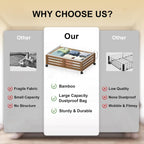 Under Bed Storage with Wheels-Large Bamboo Underbed storage Containers with Large Dust Bag Stackable Under the Bed Shoe Storage Bins for Clothes Books Bedding (2 Packs walnut, 23.62"L×16.54"W× 6.51"H)