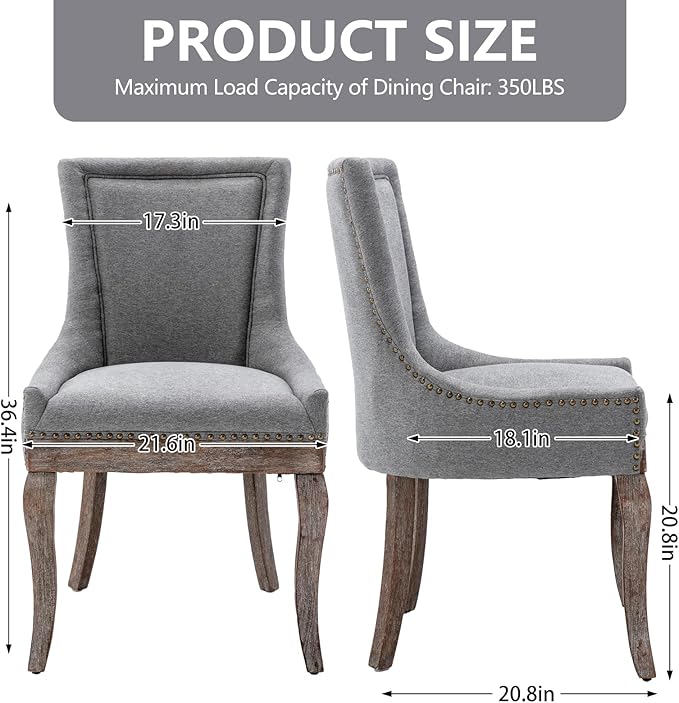 Modern Dining Chairs Set of 6, High Back Dining Chairs Side Chairs with Solid Wood Legs, Upholstered Fabric Dining Room Chairs for Dining Room Kitchen, Grey