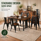 Black Metal Dining Chairs Set of 6 with Wood Seat, Stackable Metal Kitchen Chairs for Dining,Kitchen Room and Outdoor Patio