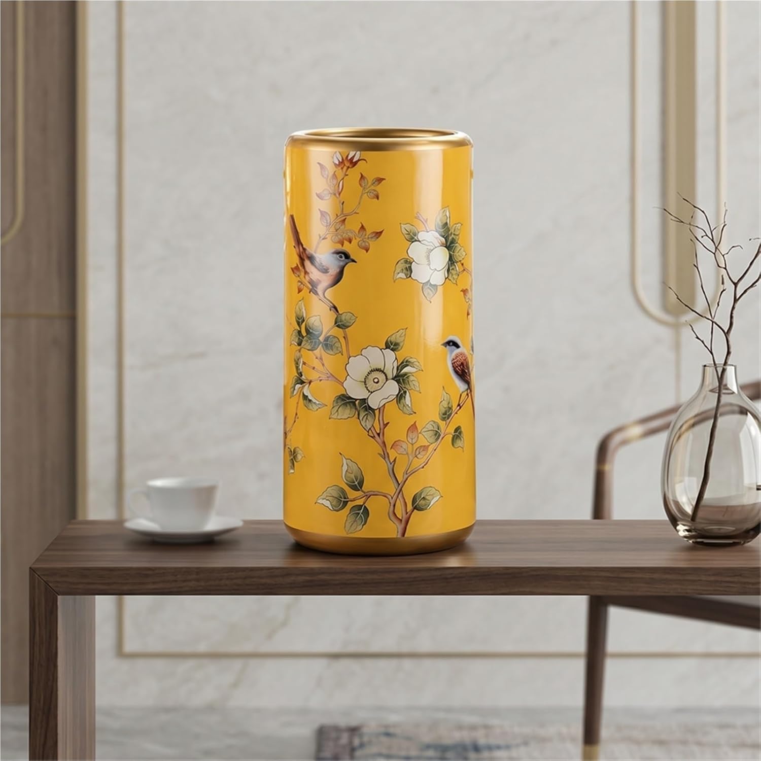 Hand Painted Ceramic Umbrella Stand Floor Vase, Large Tall Indoor Umbrella Holder For Entryway, Decorative Flower Vase For Bamboo Plants Home Decor(A)
