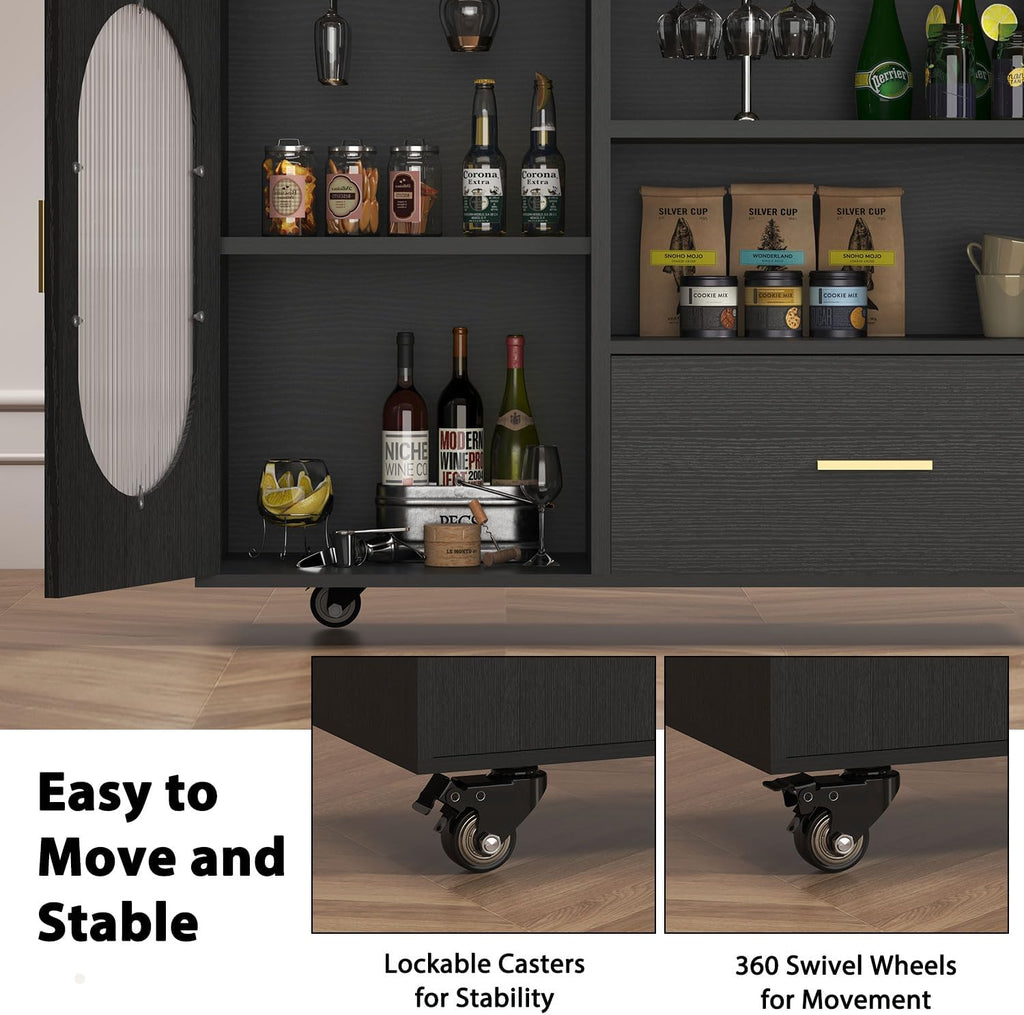 HSH Rolling Kitchen Island with Seating & Storage with Wheels, Rustic Brown | 72” Large kitchen island, 360° swivel & extendable table, movable island Cart with cabinet, drawer and shelves for Kitchen