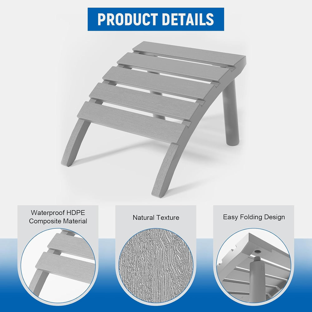 FONTOI Adirondack Ottoman, HDPE Plastic Adirondack Chair Footstool, All Weath...