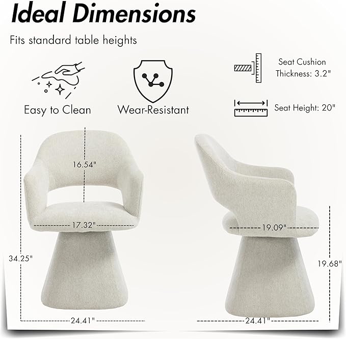 360° Swivel Dining Chair with Arms Set of 6, Chenille Upholstered Barrel Acce...