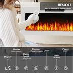 Lemberi Fireplace tv Stand with 36 inch White Fireplace Up to 80" TVs,LED Light Entertainment Center and Storage, 70" Modern Wood Media TV Console with Highlight Cabinet for Living Room