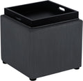 Adeco 17" Corduroy Storage Ottoman with Reversible Tray Lid, Modern Square Footstool for Living Room, RV & Dorm, Sturdy 355lbs Capacity Coffee Table & Side Table, Gray