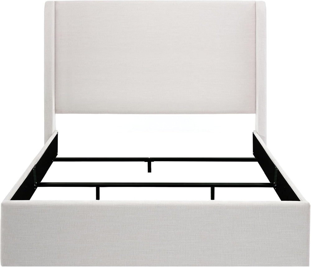 Luxury Wingback Bed Frame - Extra Tall Upholstered Headboard in Ivory Texture...