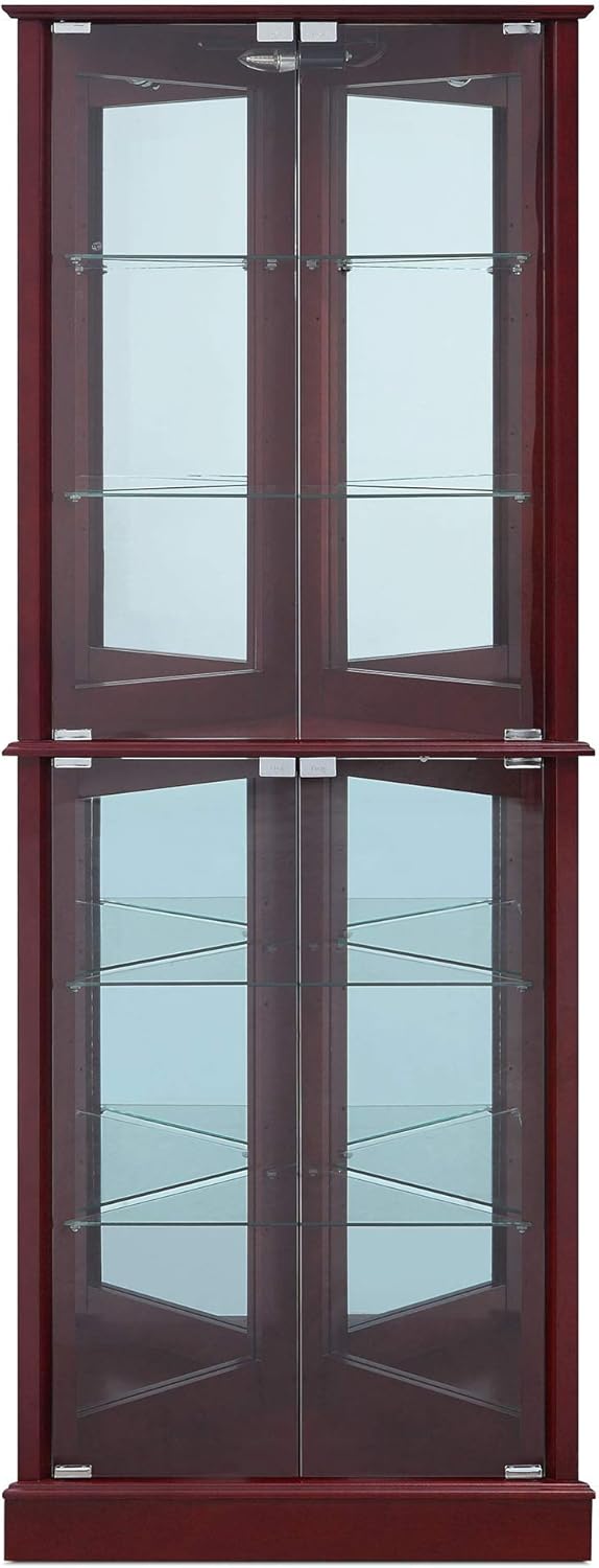BELLEZE Lighted Corner Display Curio Cabinet Wooden Shelving Unit with Temper...
