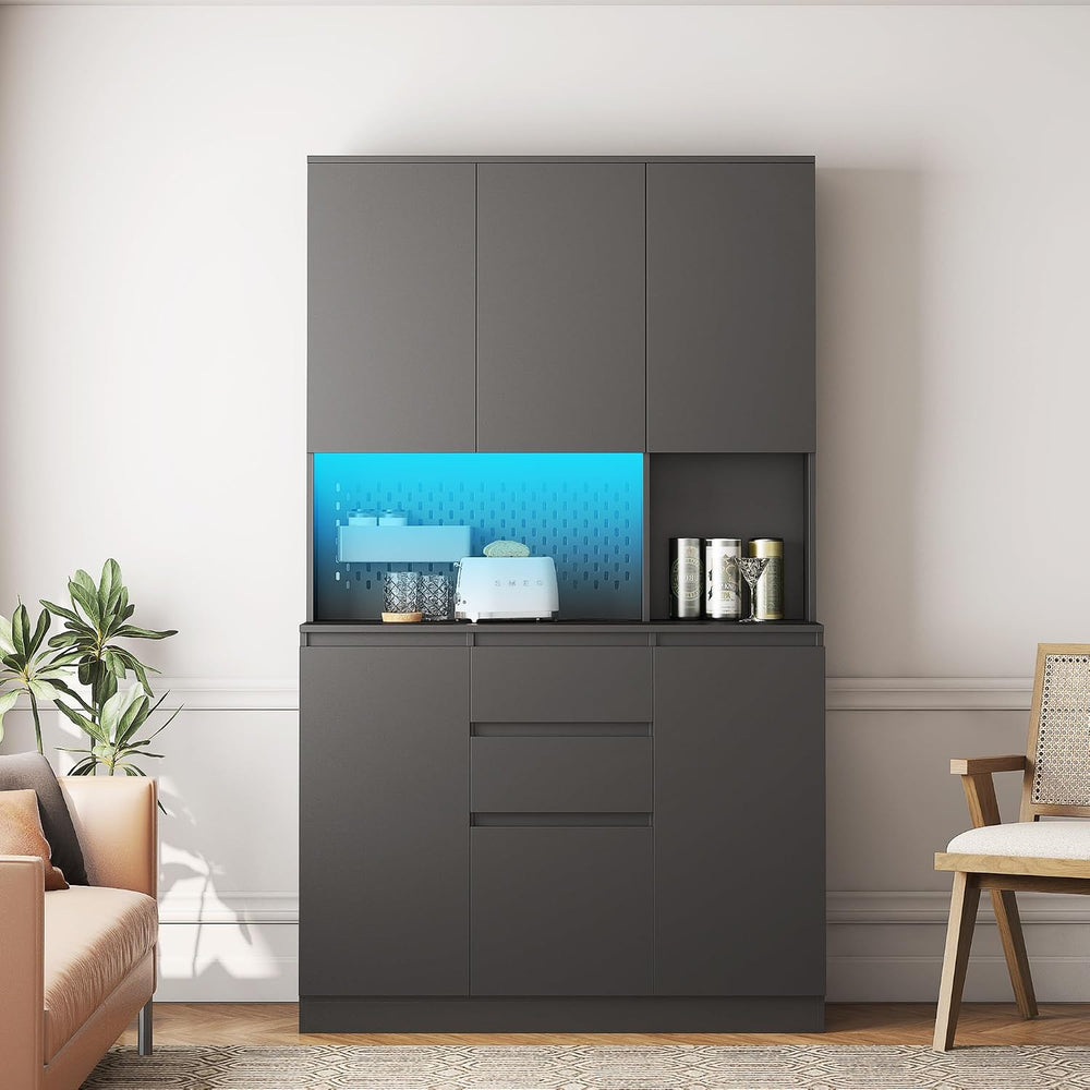 roomfitters 74" Kitchen Pantry Cabinet with Charging Station & USB P...