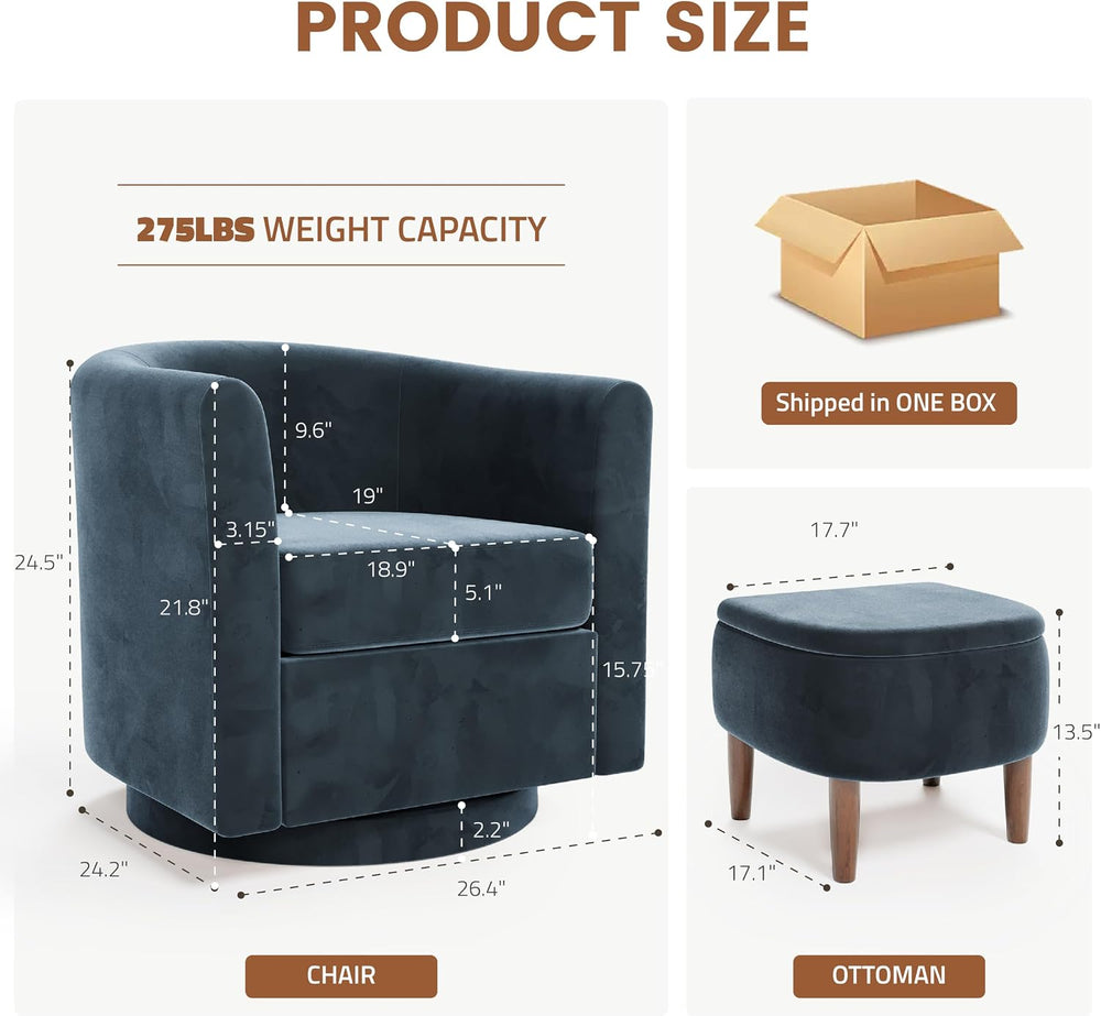 360° Swivel Accent Chair and Storage Ottoman Set of 2
