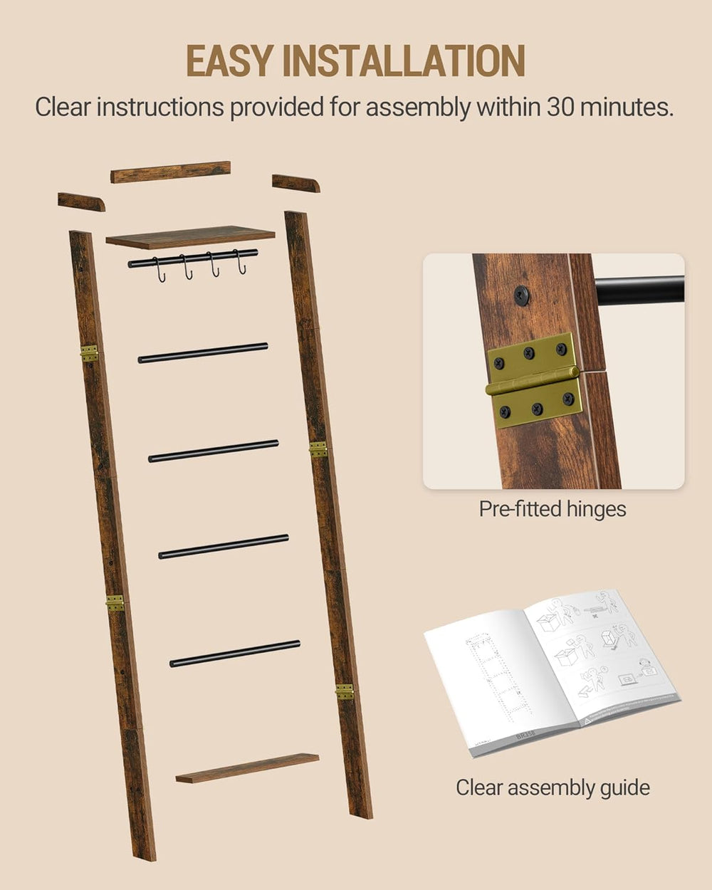 Hzuaneri Blanket Ladder Shelf, Decorative Quilt Rack, 7-Tier Farmhouse Ladder...
