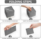 3 Pcs Dresser Drawer Organizers, Collapsible Sock and Underwear Drawer Organizer for Clothes Underwear Socks Clothing Bra Storage Basket Bins(1 Large, 2 Small)(Grey)