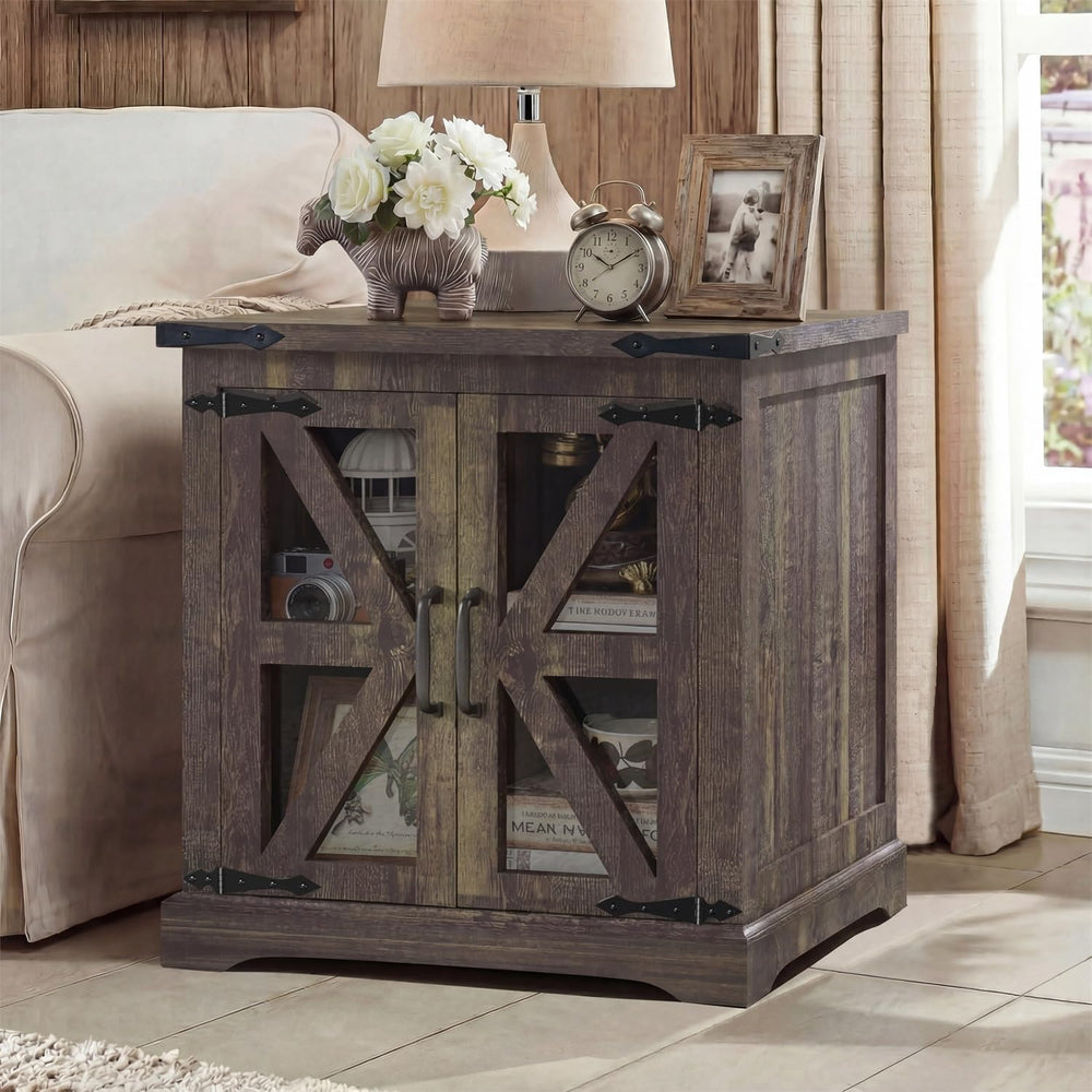 Farmhouse End Table, 24" Large End Tables with Storage, Rustic Square So...