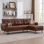 TYBOATLE 3 Seat L Shaped Leather Sectional Couches for Living Room, Faux Leather Couch w/USB & Type-C Charging Port, Small Sectional Sofa w/Deep-Seat Chaise (Brown)