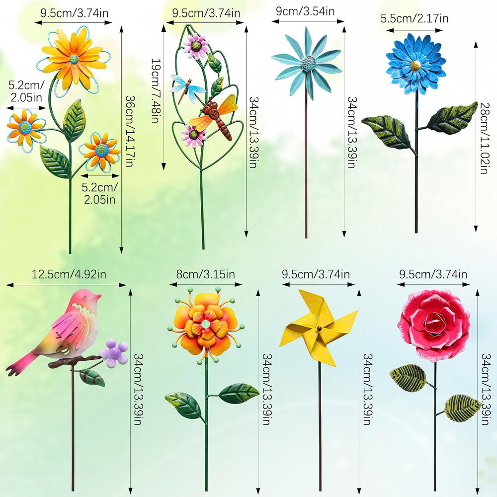 8 Pcs Metal Flower Yard Art 5d Garden Stakes 14 in Outdoor Decor