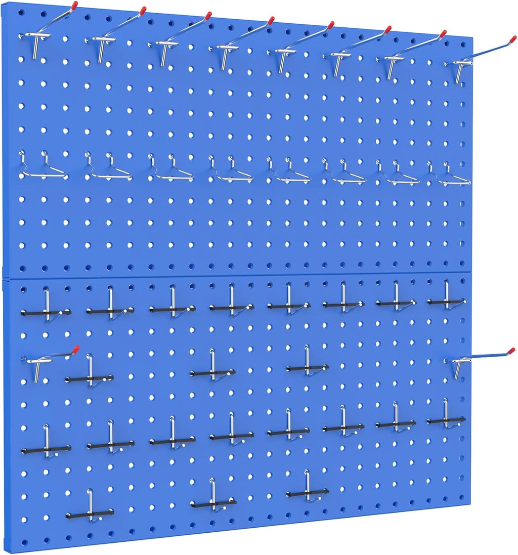 TORACK Metal Pegboard Wall Organizer 24" x 24" or 12" x 48", 70 PCS Tools Storage Pegboard for Garage Tool Organizer Pegboard with Peg Board Hooks for Workbench(Blue)