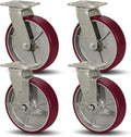 SY America 8" X 2" Casters Wheels,Heavy Duty Casters Set of 4，Polyurethane on Aluminum Wheels,2 Swivel 2 Swivel w/Top Lock Brake Casters,6400 LBS Load Capacity