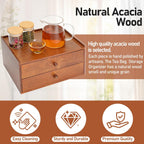Acacia Wood Tea Bag Organizer, Tea Organizers and Storage Box, Double-Drawer Tea Box - Tea and Coffee Organizer,Multi-Functional Tea Station Chest,Wooden Tea Tray and Containers for Countertop Display