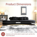 Container Furniture Direct 132" Curved Sofa with Throw Pillows, 6 Seater Luxury Velvet Couch with Half Moon Design and High-Density Foam, Ideal for Modern Living Room, Office & Apartment, Black