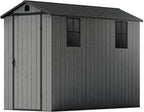 Patiowell 4x8 FT Outdoor Storage Shed with Floor & Windows, Lockable Resin Tool Shed for Garden, Backyard, Patio, and Lawn Equipment - Easy Assembly, All-Weather Protection, Gray (Fit-it Shed)