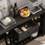 FATORRI Industrial Coffee Bar Cabinet with Drawer and Wine Rack, Sideboard Buffet Storage Cabinet with Door, Farmhouse Credenza Cupboard for Kitchen (Walnut Brown)