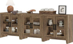 WAMPAT Farmhouse TV Stand for TVs up to 85”, Rustic Wood Entertainment Center with Adjustable Shelf, Glass Doors & Storage, Media Console Cabinet for Living-Room, Bedroom, Brown