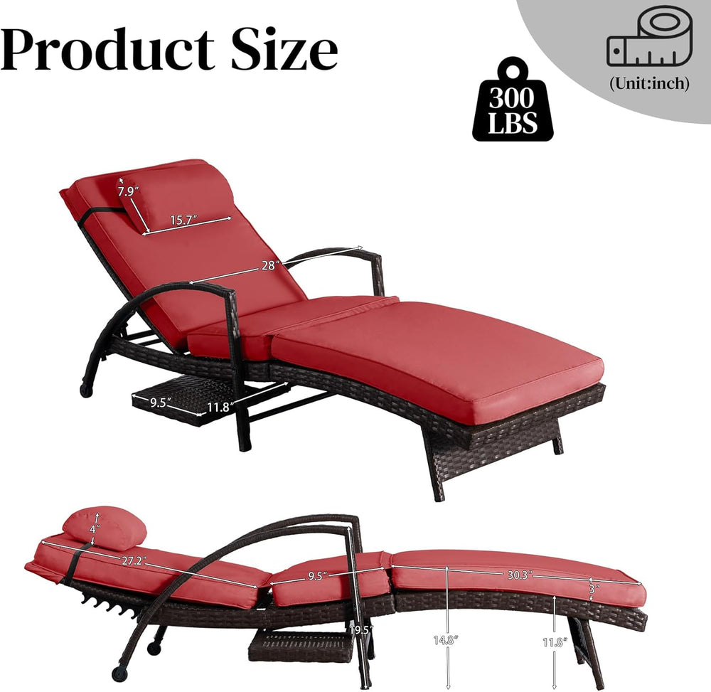 Outdoor Patio Chaise Chair Wicker Lounge Chairs for Outside Pool Chaise Loung...