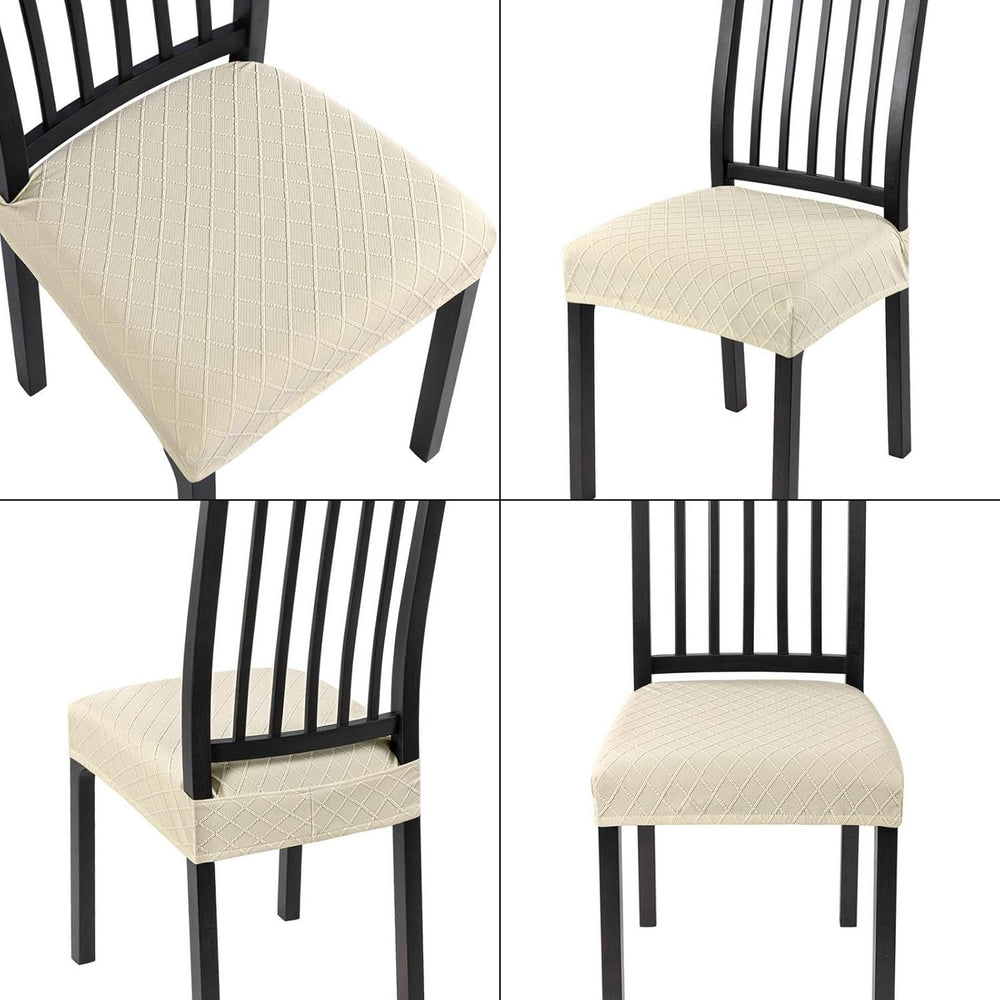 SearchI Dining Chair Seat Covers, Rear Covered(Check Jacquard Beige, 6pcs)