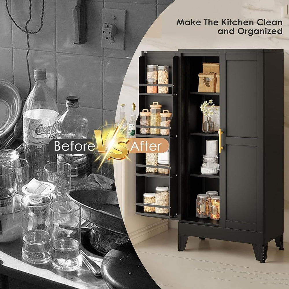 47.2" H Tall Metal Kitchen Pantry Storage Cabinet, Freestanding Storage ...