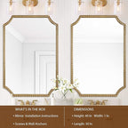 30"x40" Mirror for Wall, Full Scalloped Corners Rectangle Decorative Mirror, Metal Beaded Frame Accent Wall Decor for Bathroom, Entryway, Mantel, Antique Gold