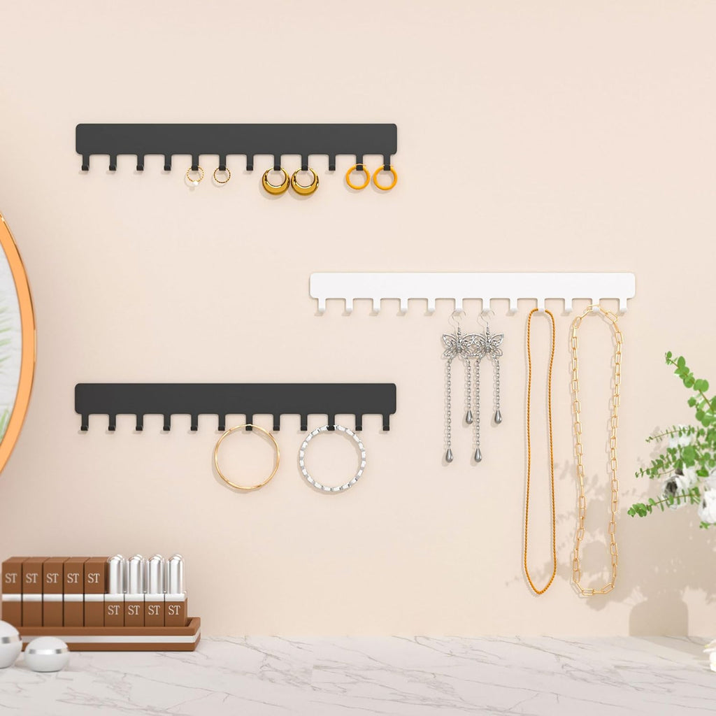 Necklace Holder Hanging Jewelry Organizer - Self-Adhesive Wall Jewelry Organizer for Necklace, 2 PCS, Black