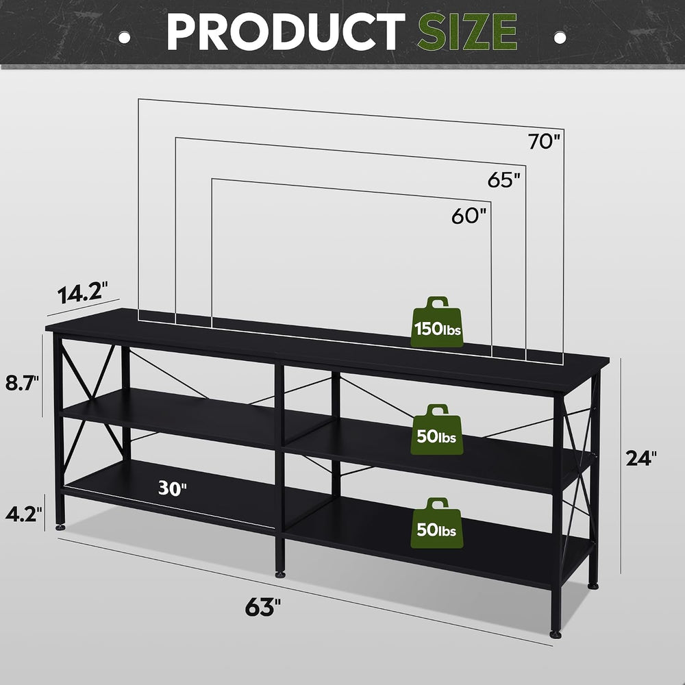 WLIVE TV Stand up to 70 Inch TV, 63" Entertainment Center, Black | TV Me...