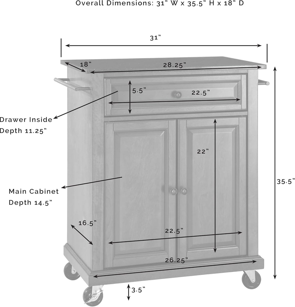Crosley Furniture Compact Granite Top Small Rolling Cart with Shelves, Microwave Stand with Towel Rack, Mahogany