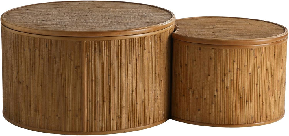 43.89'' Round Rattan Nesting Coffee Table with Flip-Top Storage Set o...