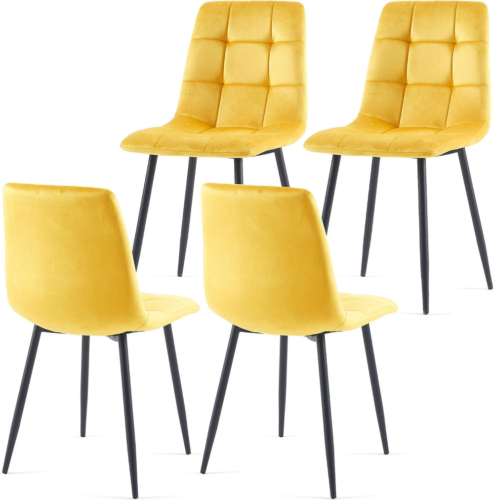 NORDICANA Yellow Velvet Dining Chairs Set of 4, Upholstered Tufted Kitchen Ch...