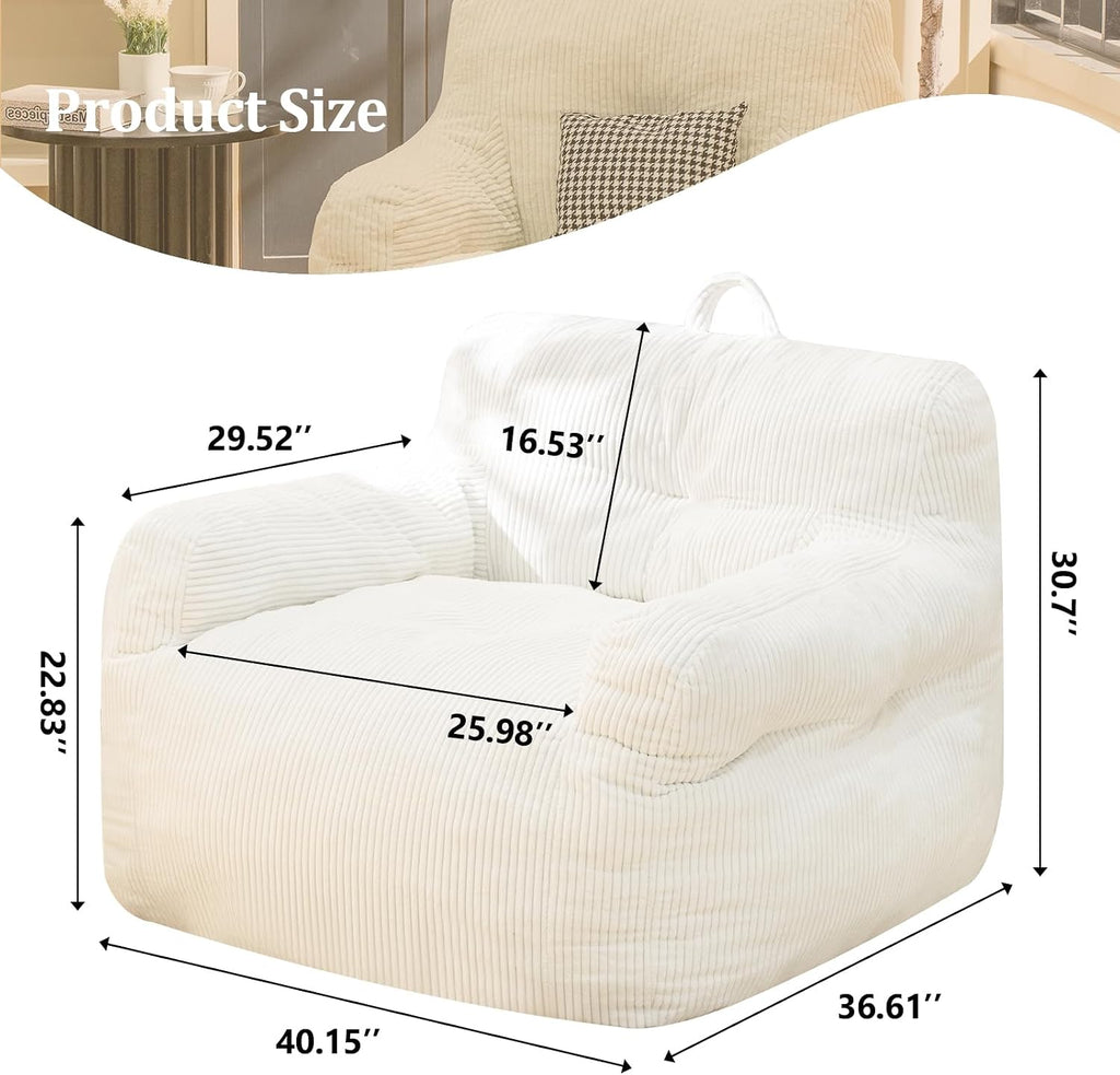 Jumbo Plush Bean Bag Chair for Adults with Head & Back Support - Extra Large Durable Tear-Resistant Fabric (Large)