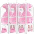 Garment Bags for Dance Costumes - 40 Inch Clear PVC with 5 Zipper Pockets (3 Pack, White) - Kids Dance Garment Bag for Dancers, Hanging Clothes Storage, Competitions & Travel (‎Clear White)